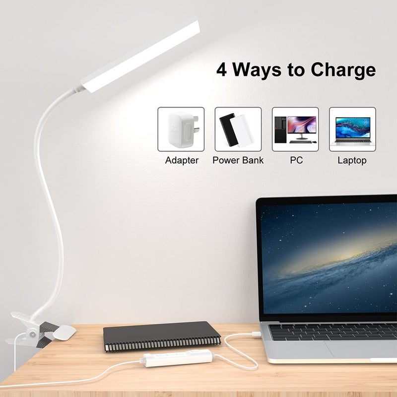 RAOYI LED Desk Lamp, 5W USB Clip on Light Eye-Caring Reading Clamp Table Lamp with 48 LEDs Flexible Neck, 3 Color Modes and 14 Brightness Levels for Office Bedroom Study (White) - Image 5